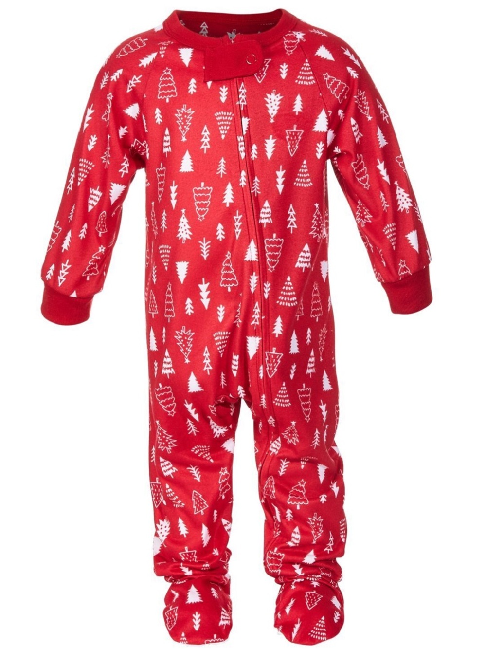 Family Pajamas Red Holiday Tree Print Footed One-Piece